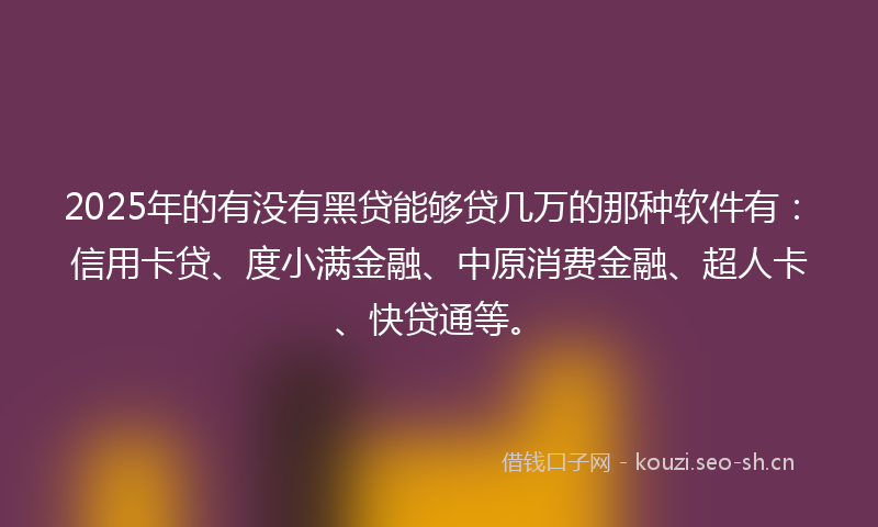 2025年的有没有黑贷能够贷几万的那种软件有：信用卡贷、度小满金融、中原消费金融、超人卡、快贷通等。