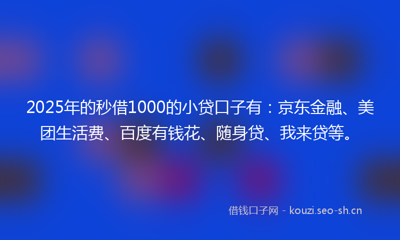 2025年的秒借1000的小贷口子有：京东金融、美团生活费、百度有钱花、随身贷、我来贷等。