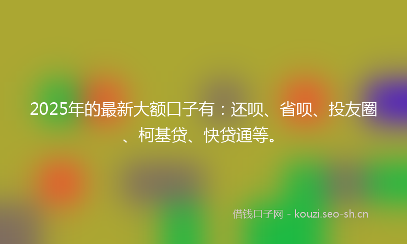 2025年的最新大额口子有：还呗、省呗、投友圈、柯基贷、快贷通等。