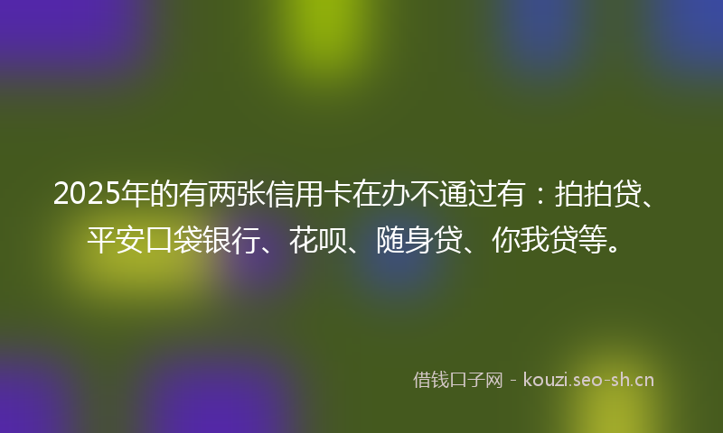 2025年的有两张信用卡在办不通过有：拍拍贷、平安口袋银行、花呗、随身贷、你我贷等。