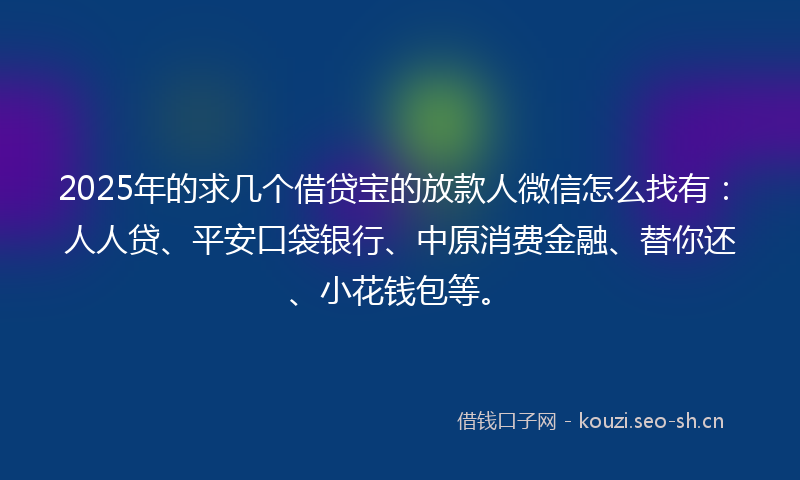 2025年的求几个借贷宝的放款人微信怎么找有：人人贷、平安口袋银行、中原消费金融、替你还、小花钱包等。
