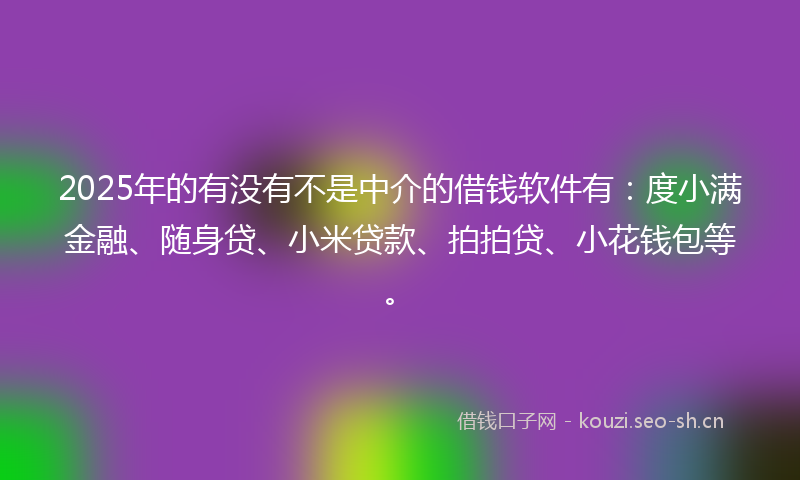 2025年的有没有不是中介的借钱软件有：度小满金融、随身贷、小米贷款、拍拍贷、小花钱包等。