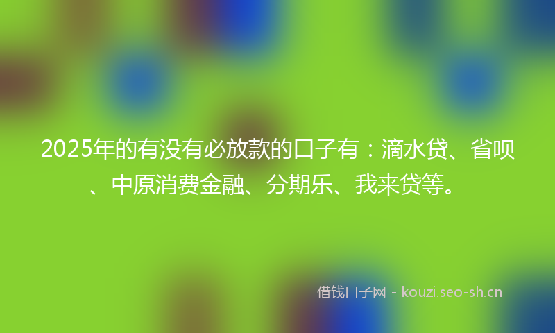 2025年的有没有必放款的口子有：滴水贷、省呗、中原消费金融、分期乐、我来贷等。