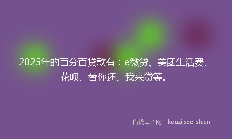 2025年的百分百贷款有：e微贷、美团生活费、花呗、替你还、我来贷等。