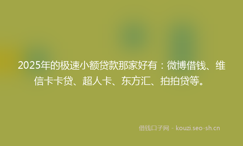 2025年的极速小额贷款那家好有：微博借钱、维信卡卡贷、超人卡、东方汇、拍拍贷等。