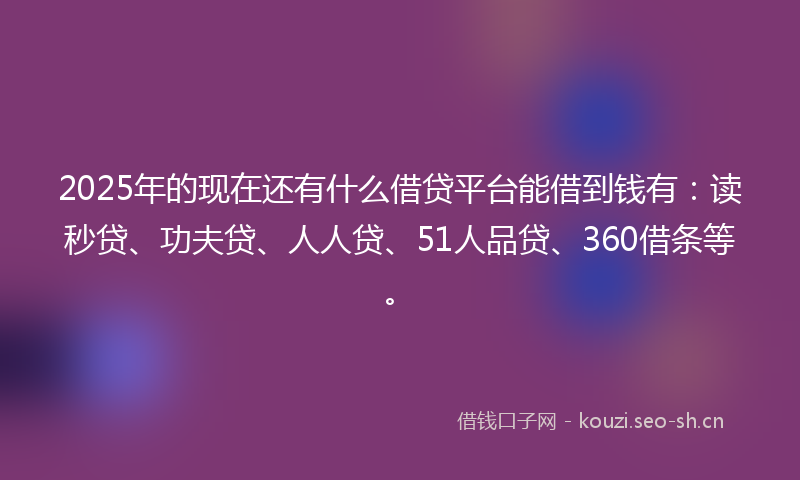 2025年的现在还有什么借贷平台能借到钱有：读秒贷、功夫贷、人人贷、51人品贷、360借条等。