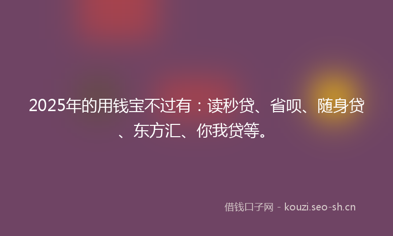 2025年的用钱宝不过有：读秒贷、省呗、随身贷、东方汇、你我贷等。