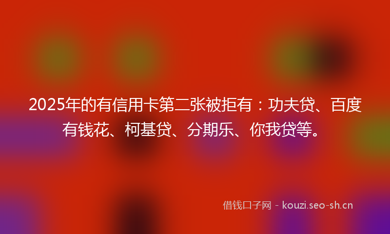 2025年的有信用卡第二张被拒有：功夫贷、百度有钱花、柯基贷、分期乐、你我贷等。