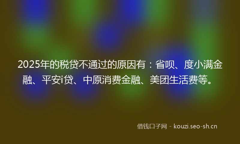 2025年的税贷不通过的原因有：省呗、度小满金融、平安i贷、中原消费金融、美团生活费等。