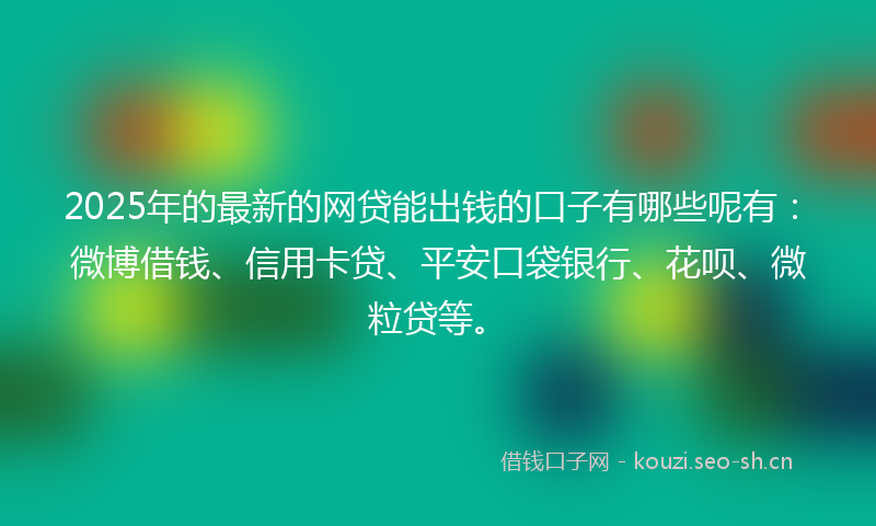 2025年的最新的网贷能出钱的口子有哪些呢有：微博借钱、信用卡贷、平安口袋银行、花呗、微粒贷等。