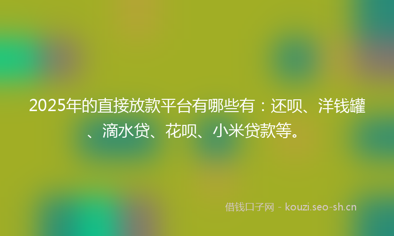 2025年的直接放款平台有哪些有：还呗、洋钱罐、滴水贷、花呗、小米贷款等。