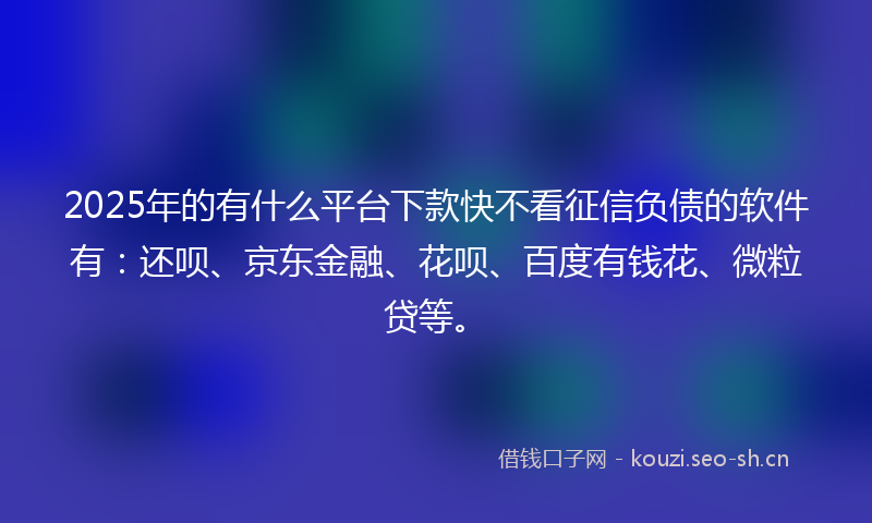 2025年的有什么平台下款快不看征信负债的软件有：还呗、京东金融、花呗、百度有钱花、微粒贷等。