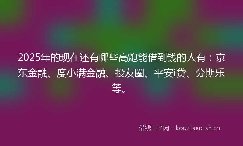 2025年的现在还有哪些高炮能借到钱的人有：京东金融、度小满金融、投友圈、平安i贷、分期乐等。
