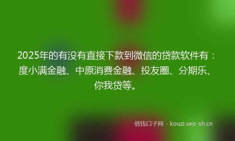 2025年的有没有直接下款到微信的贷款软件有：度小满金融、中原消费金融、投友圈、分期乐、你我贷等。