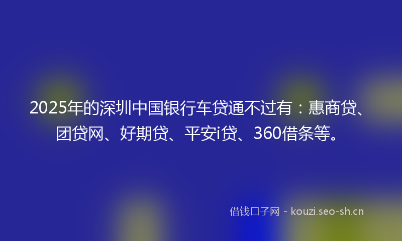 2025年的深圳中国银行车贷通不过有：惠商贷、团贷网、好期贷、平安i贷、360借条等。