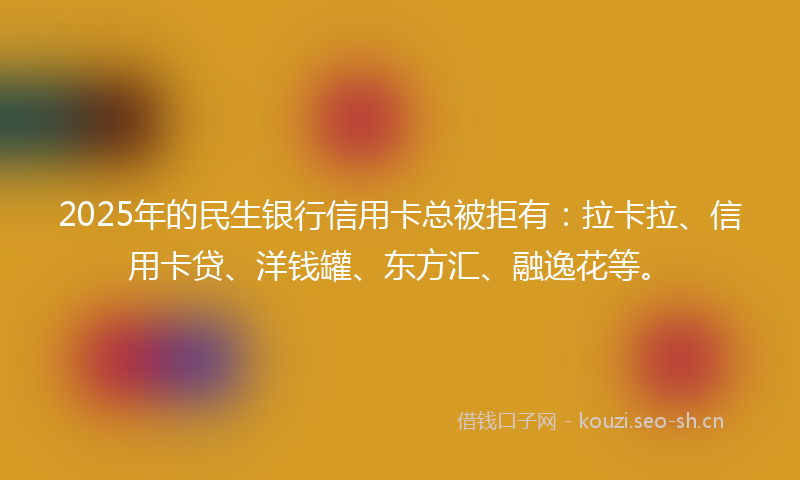 2025年的民生银行信用卡总被拒有：拉卡拉、信用卡贷、洋钱罐、东方汇、融逸花等。