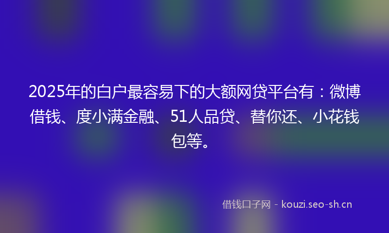 2025年的白户最容易下的大额网贷平台有：微博借钱、度小满金融、51人品贷、替你还、小花钱包等。