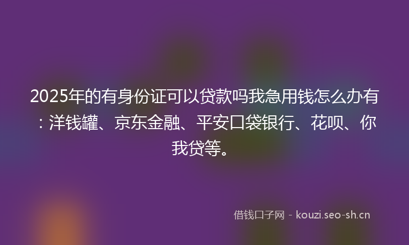 2025年的有身份证可以贷款吗我急用钱怎么办有：洋钱罐、京东金融、平安口袋银行、花呗、你我贷等。