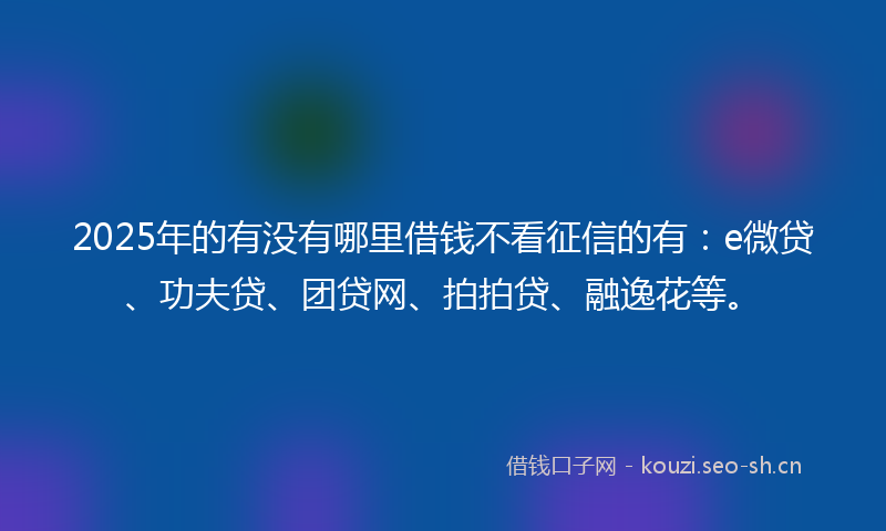2025年的有没有哪里借钱不看征信的有：e微贷、功夫贷、团贷网、拍拍贷、融逸花等。