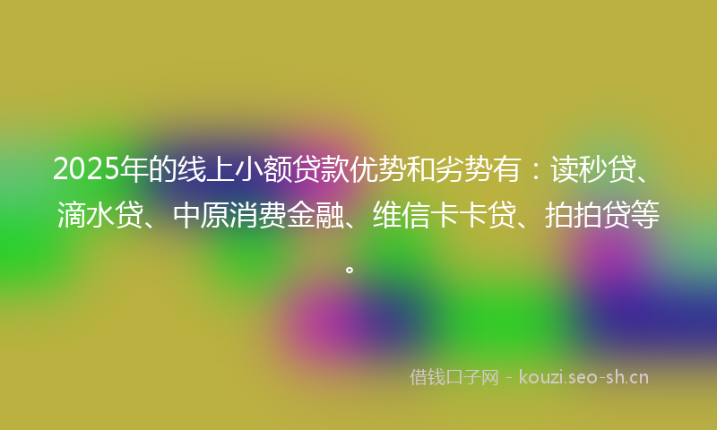 2025年的线上小额贷款优势和劣势有：读秒贷、滴水贷、中原消费金融、维信卡卡贷、拍拍贷等。
