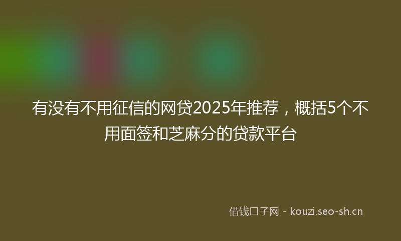 有没有不用征信的网贷2025年推荐，概括5个不用面签和芝麻分的贷款平台