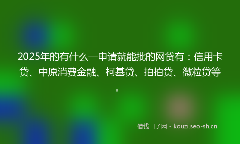 2025年的有什么一申请就能批的网贷有：信用卡贷、中原消费金融、柯基贷、拍拍贷、微粒贷等。