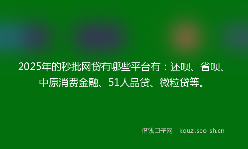 2025年的秒批网贷有哪些平台有：还呗、省呗、中原消费金融、51人品贷、微粒贷等。