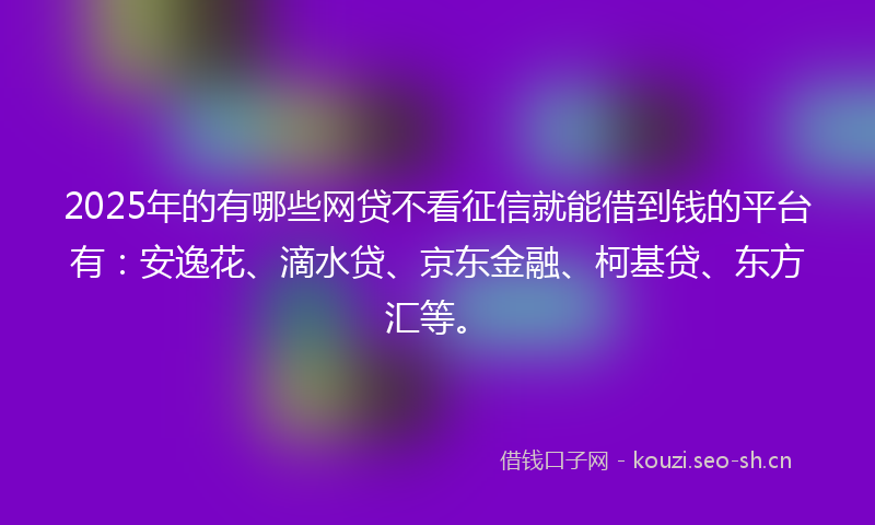 2025年的有哪些网贷不看征信就能借到钱的平台有：安逸花、滴水贷、京东金融、柯基贷、东方汇等。