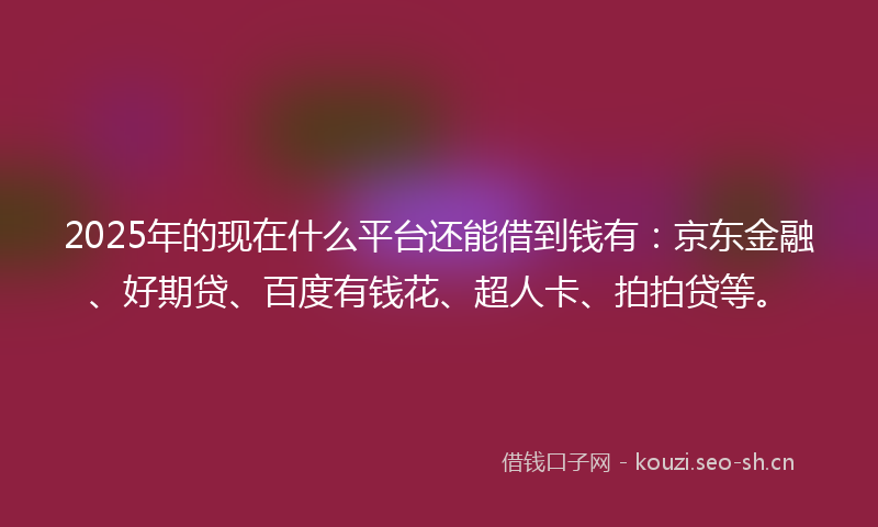 2025年的现在什么平台还能借到钱有：京东金融、好期贷、百度有钱花、超人卡、拍拍贷等。