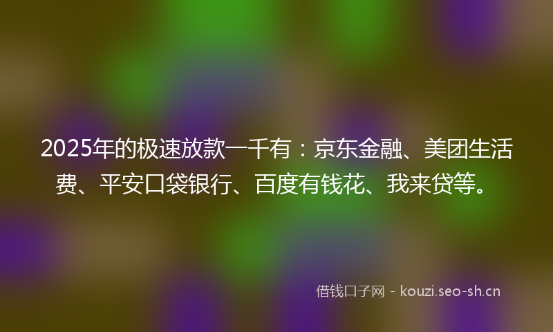 2025年的极速放款一千有：京东金融、美团生活费、平安口袋银行、百度有钱花、我来贷等。