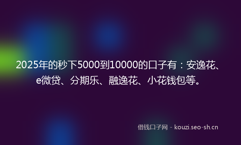 2025年的秒下5000到10000的口子有：安逸花、e微贷、分期乐、融逸花、小花钱包等。