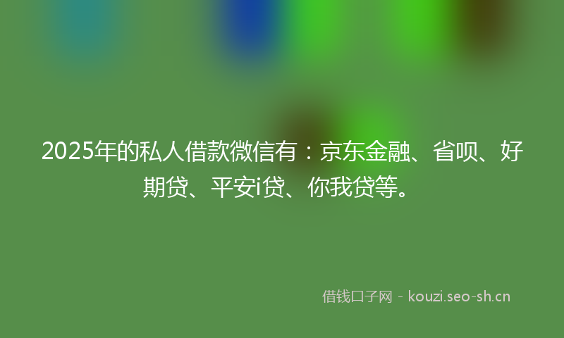 2025年的私人借款微信有：京东金融、省呗、好期贷、平安i贷、你我贷等。