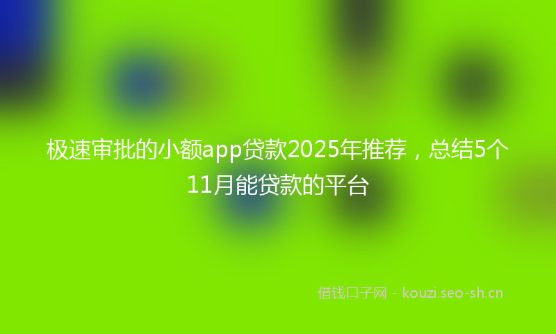 极速审批的小额app贷款2025年推荐，总结5个11月能贷款的平台