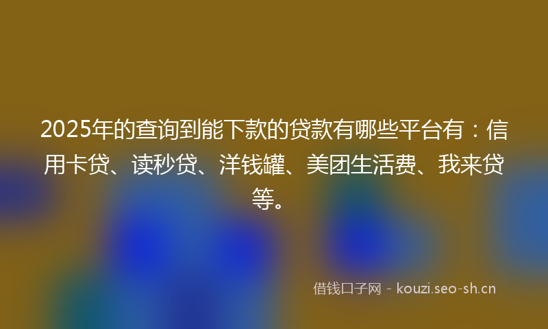 2025年的查询到能下款的贷款有哪些平台有：信用卡贷、读秒贷、洋钱罐、美团生活费、我来贷等。