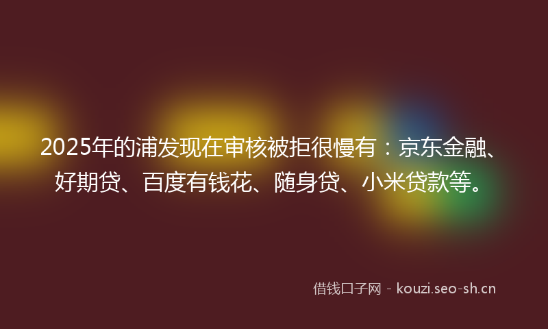 2025年的浦发现在审核被拒很慢有：京东金融、好期贷、百度有钱花、随身贷、小米贷款等。