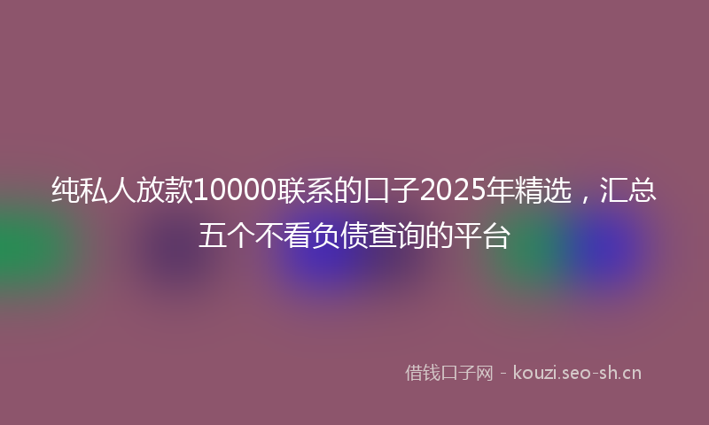 纯私人放款10000联系的口子2025年精选，汇总五个不看负债查询的平台