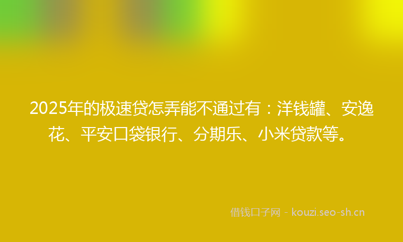 2025年的极速贷怎弄能不通过有：洋钱罐、安逸花、平安口袋银行、分期乐、小米贷款等。