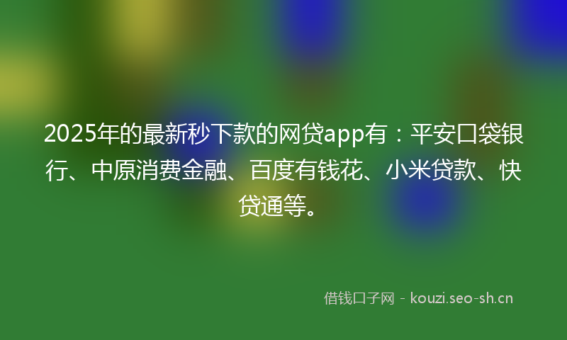 2025年的最新秒下款的网贷app有：平安口袋银行、中原消费金融、百度有钱花、小米贷款、快贷通等。