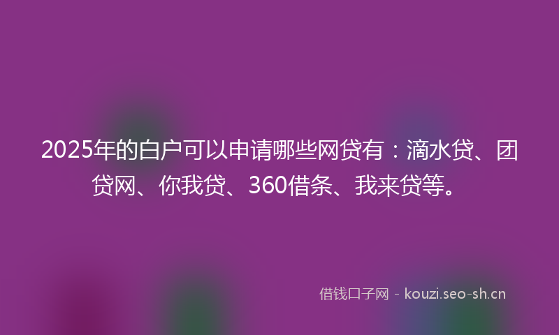 2025年的白户可以申请哪些网贷有：滴水贷、团贷网、你我贷、360借条、我来贷等。