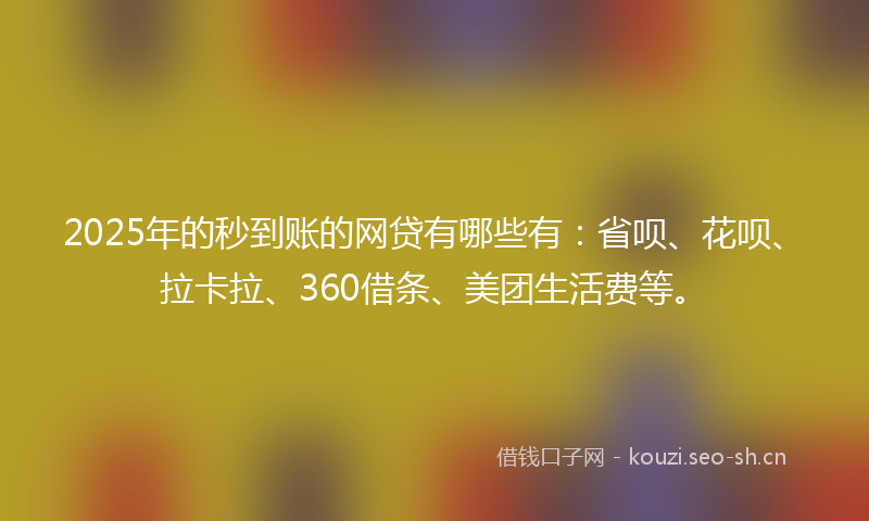 2025年的秒到账的网贷有哪些有：省呗、花呗、拉卡拉、360借条、美团生活费等。