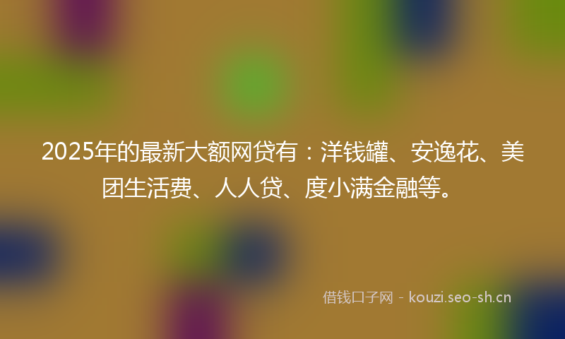 2025年的最新大额网贷有：洋钱罐、安逸花、美团生活费、人人贷、度小满金融等。
