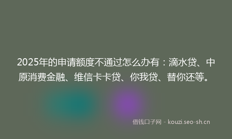 2025年的申请额度不通过怎么办有:滴水贷、中原消费金融、维信卡卡贷、你我贷、替你还等。