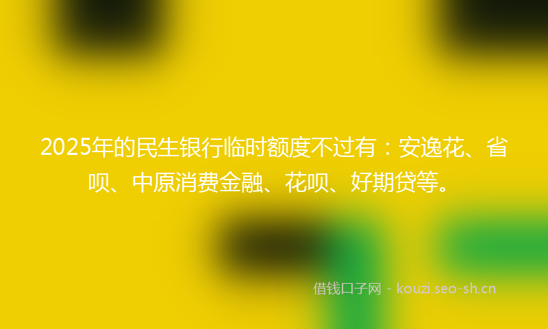 2025年的民生银行临时额度不过有：安逸花、省呗、中原消费金融、花呗、好期贷等。