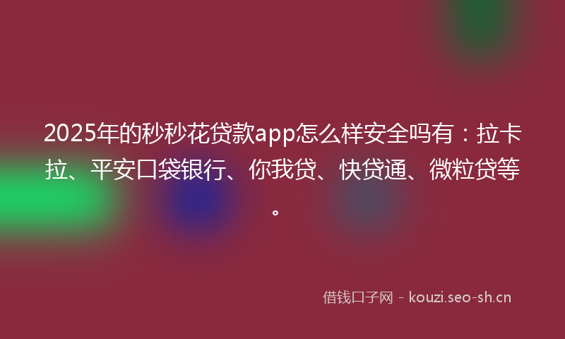 2025年的秒秒花贷款app怎么样安全吗有：拉卡拉、平安口袋银行、你我贷、快贷通、微粒贷等。