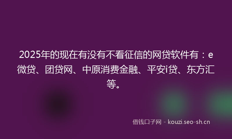 2025年的现在有没有不看征信的网贷软件有：e微贷、团贷网、中原消费金融、平安i贷、东方汇等。