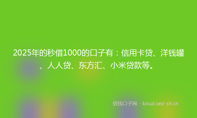 2025年的秒借1000的口子有：信用卡贷、洋钱罐、人人贷、东方汇、小米贷款等。