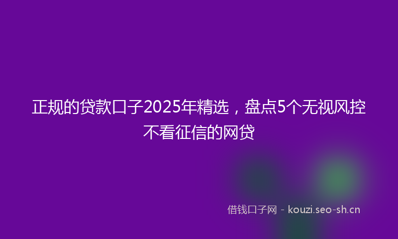 正规的贷款口子2025年精选，盘点5个无视风控不看征信的网贷