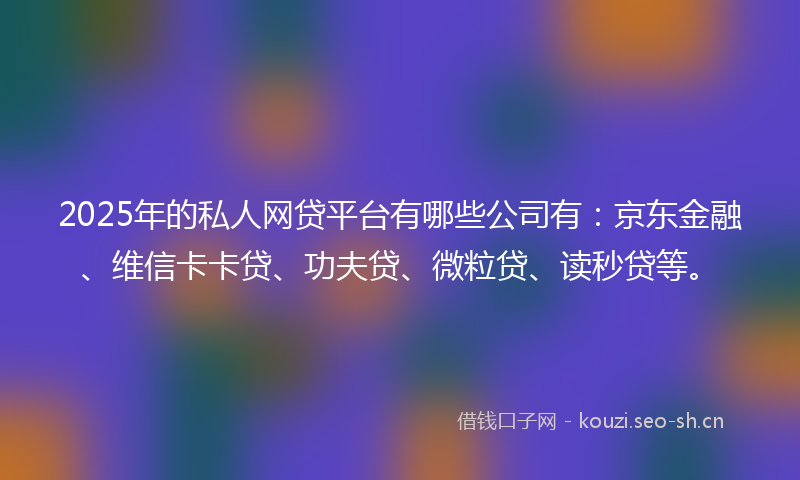 2025年的私人网贷平台有哪些公司有:京东金融、维信卡卡贷、功夫贷、微粒贷、读秒贷等。