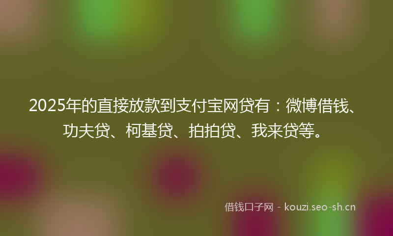 2025年的直接放款到支付宝网贷有：微博借钱、功夫贷、柯基贷、拍拍贷、我来贷等。