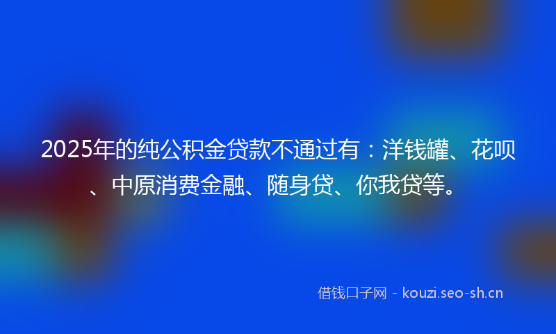 2025年的纯公积金贷款不通过有：洋钱罐、花呗、中原消费金融、随身贷、你我贷等。